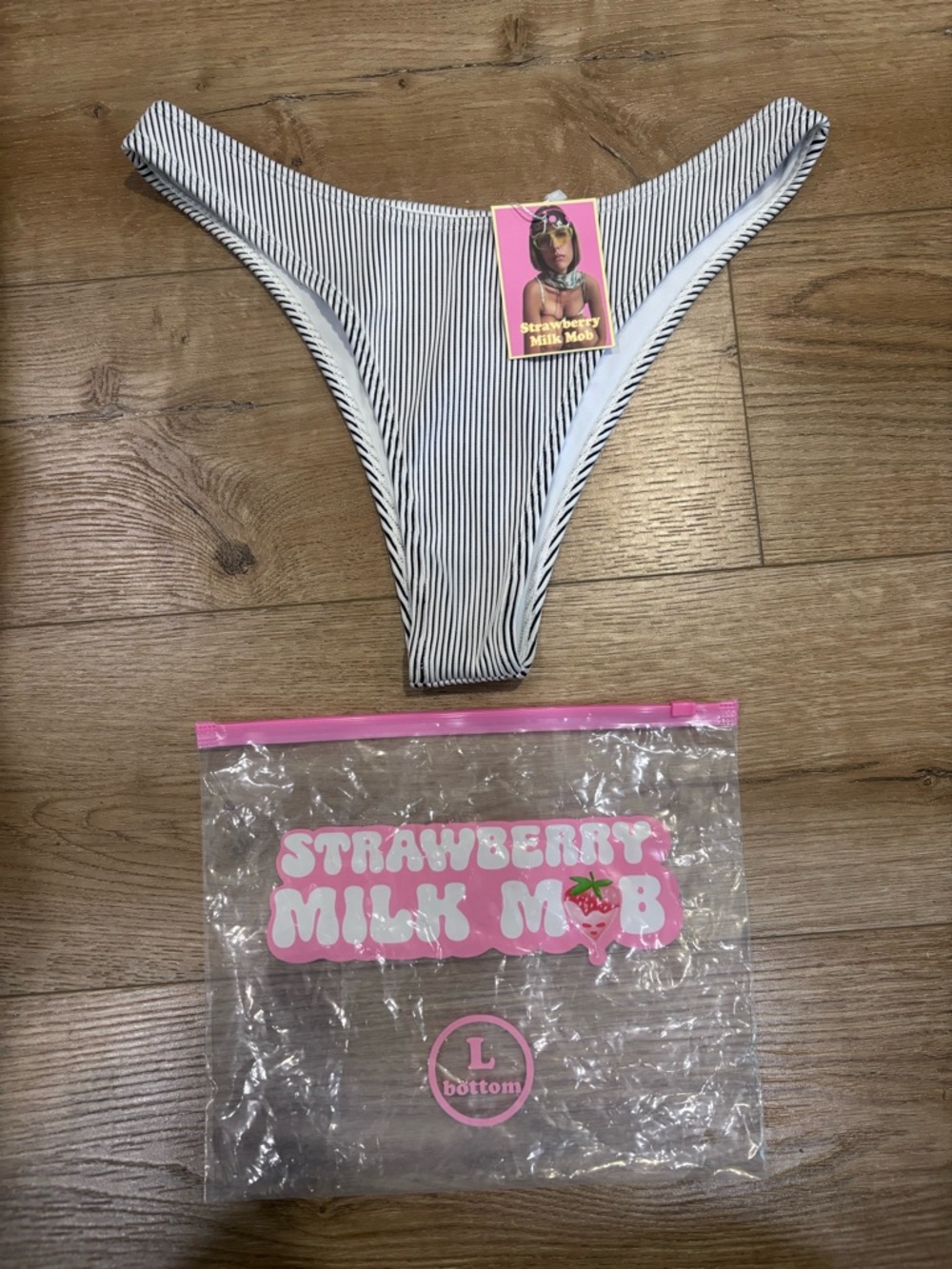 NWTO Strawberry Milk Mob Black & White Striped Bikini Bottom